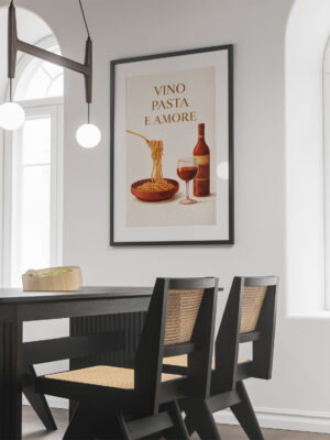 Vino Pasta e Amore Wall Art Print – Italian Kitchen Illustration, Vintage Food Poster