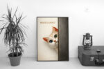 Whatcha Doing? Curious Cat Wall Art Print – Playful Minimalist Animal Illustration for Modern Interiors