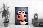 Wide-Eyed Cow Illustration Wall Art Print – Whimsical Farm Animal Art, Playful Modern Decor