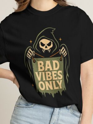 Bad Vibes Grim Reaper Funny Graphic Tee