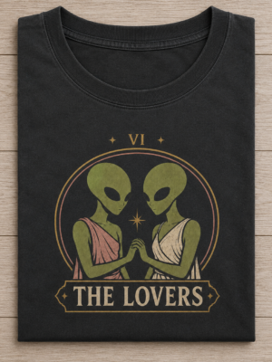 Alien Lovers Tarot Card Cosmic Romance Graphic Tee