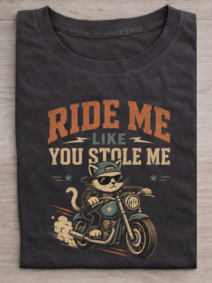 Biker Cat Ride Me Vintage Motorcycle Graphic Tee