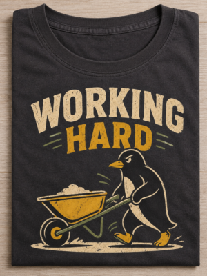 Working Hard Penguin Funny Animal Graphic Tee