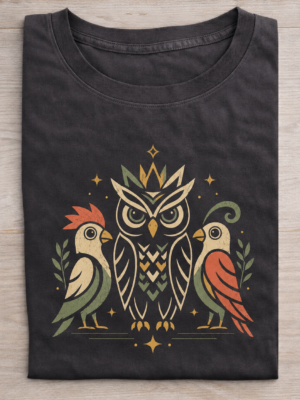 Regal Owl and Songbirds Nature Graphic Tee