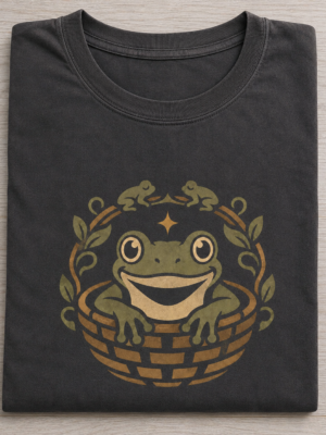 Smiling Frog Basket Whimsical Cottagecore Graphic Tee