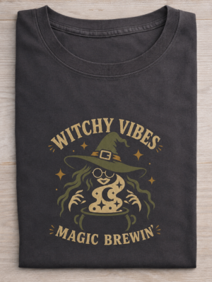 Witchy Vibes Magic Brew Retro Witch Graphic Tee