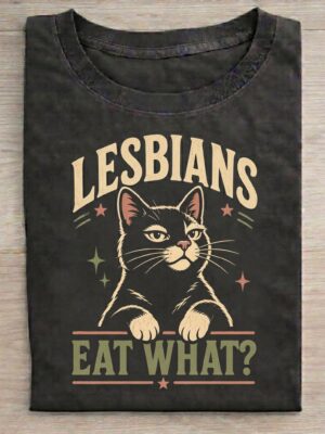 Lesbian Cat Pun Pride Humor Graphic Tee