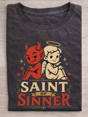 Saint Or Sinner Retro Angel Devil Graphic Tee