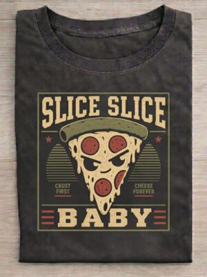 Slice Slice Baby Retro Pizza Pun Graphic Tee