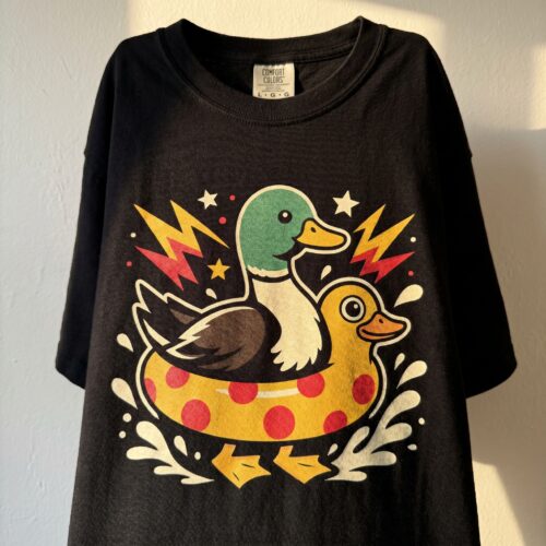 Funny Duck Float Cartoon Cute Humor Gift Unisex Graphic Tee photo review
