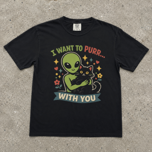 Cute Alien and Shadow Cat Cute Humor Unisex Graphic Tee photo review