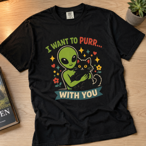 Cute Alien and Shadow Cat Cute Humor Unisex Graphic Tee photo review